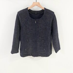 Ann Taylor Zip Front Tweed Blazer Blue Gray Size Medium